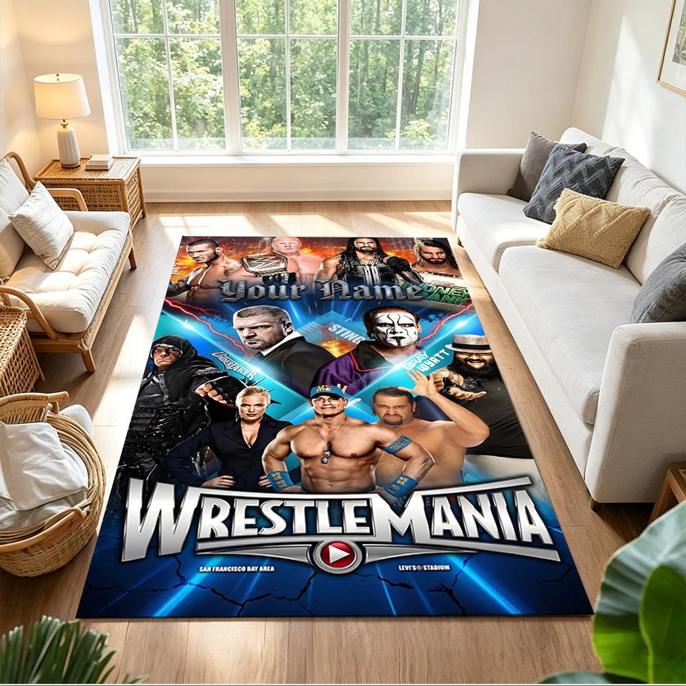 Wrestlemania Personalisierter Teppich mit Textbereich für Küche, Wohnheim, Balkon, Wohnzimmer, Rutschfester Teppich, Bürodekor, Geburtstags-/Weihnachtsgeschenk