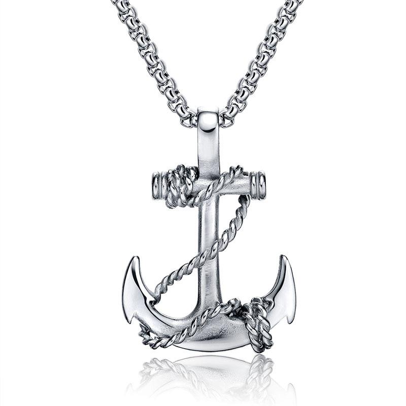 Anchor Rudder Pendant Titanium Steel Men'S Necklace Accessories Gold Silver