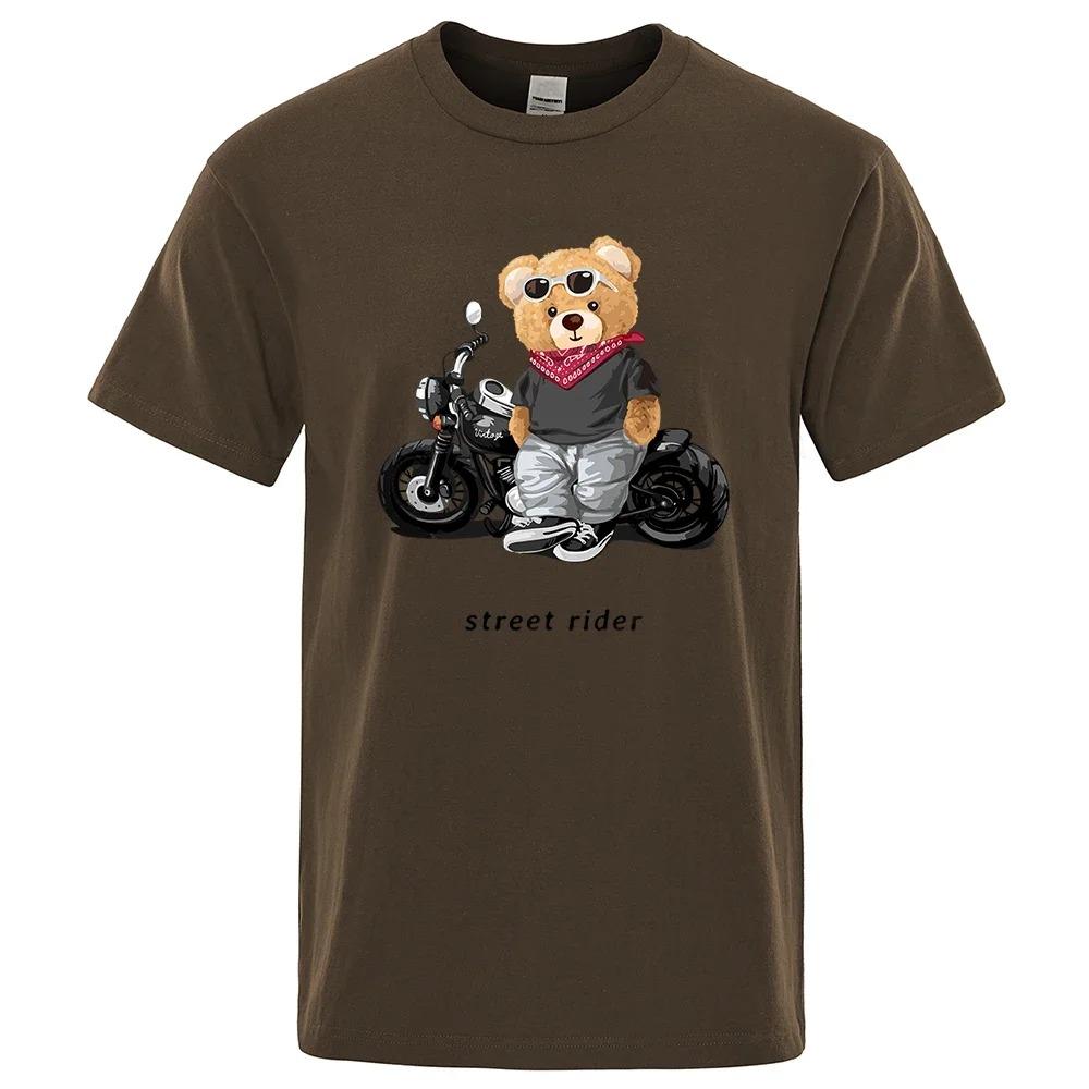 Motorcykelentusiast Street Ted Rider Tryckt T-shirt Herr Lös Casual Kortärmad Sommar Andningsbar T-shirt Bomullskläder