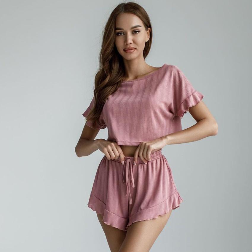2026 Summer Women Pullover Pajama Set, Thin Round Neck Three-Quarter Sleeve Shorts Breathable Loungewear for Spring Summer Autumn Home Wear