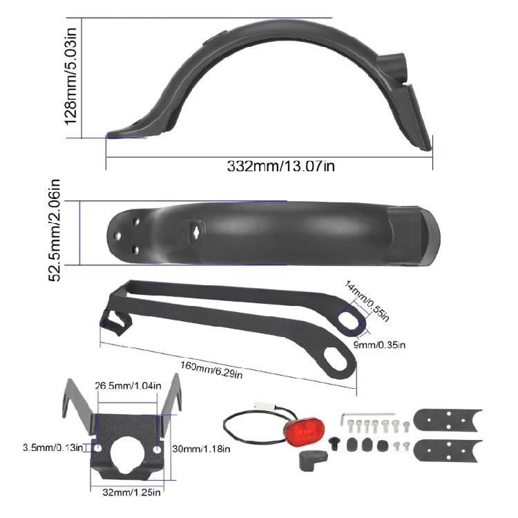 Scooter Rear Mudguard Scooter Mudguard Brackets Electric Scooter Tire Splash Mudguard with Rear Taillight for M365 Part