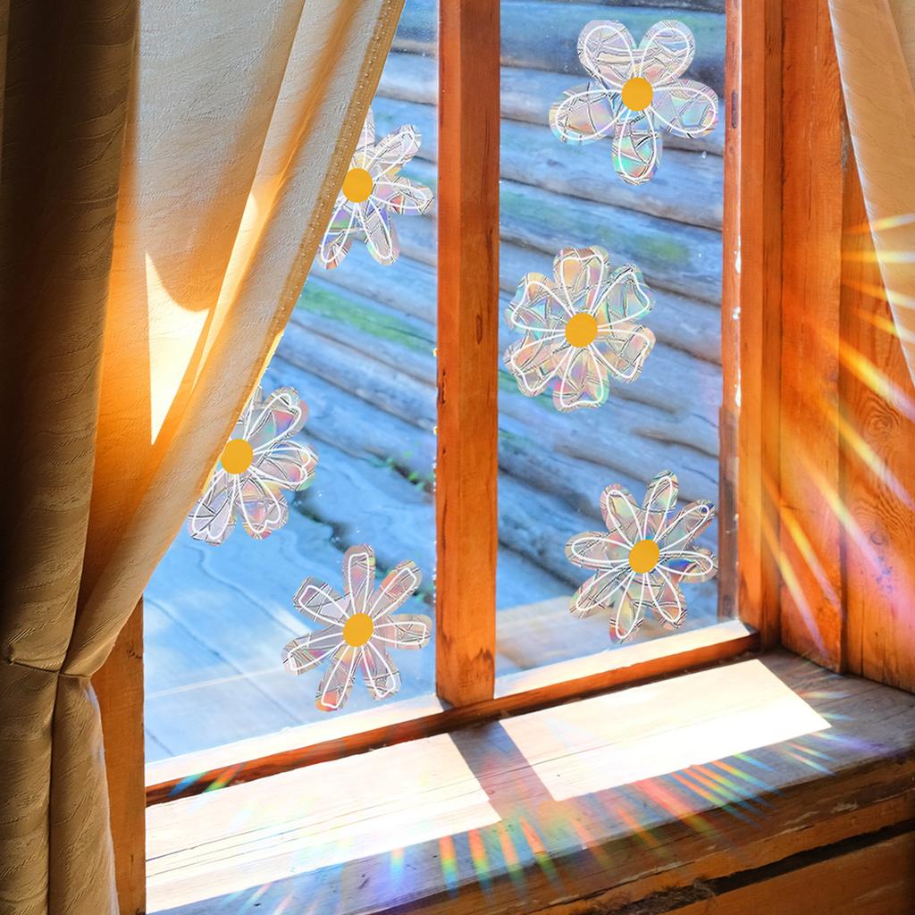 Xc7018 Hand-Painted Sunshine Colorful Daisy Pattern Electrostatic Glass Window Sticker Double-Sided Visual Decoration