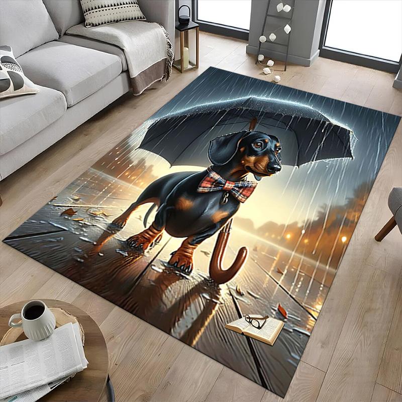 1PC Dachshund in the rain Anti-slip carpet, suitable for Office, bedroomand playrooms. It can also be used as a sofa footrest cover-R17