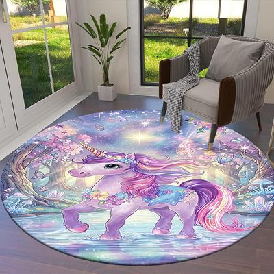 1PC Unicorn Fantasy Non-Slip Floor Round Carpet, Office, Family, Bedroom, Large Area Rug Indoor Rugs, Vibrant Colors-Z0499