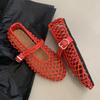 Fashion Luxury Hollow Gold Woven Ballet Flats Women Fashion Round Toe Buckle Brand Designer Shoes Comfortable Shallow Mary Jane Shoes