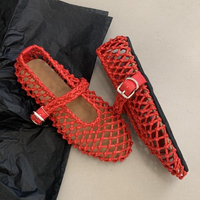Fashion Luxury Hollow Gold Woven Ballet Flats Women Fashion Round Toe Buckle Brand Designer Shoes Comfortable Shallow Mary Jane Shoes