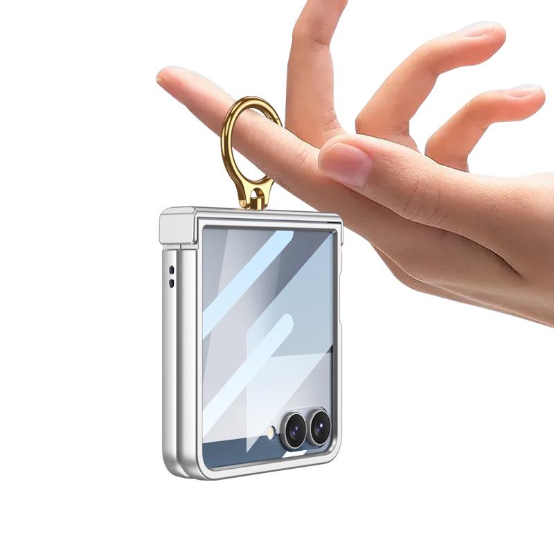 Samsung Z Flip 7 Ultra-dünne Schutzhülle mit vollständiger Scharnierabdeckung und magnetischem Fingerring