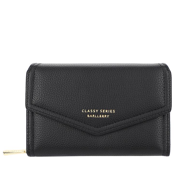 Women's Short Wallet - Baellerry Korean Style Lychee Pattern Zipper Coin Purse, Fashionable Handheld Small Wallet