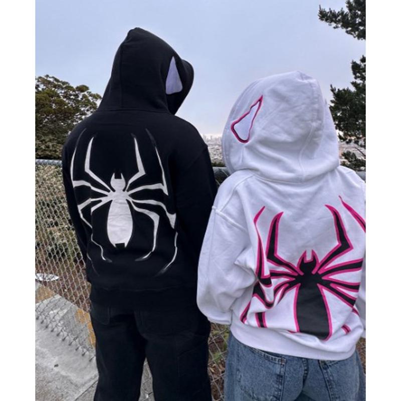 Y2k damskie bluzy z kapturem z nadrukami pająków damskie Hip Hop Zipper kurtka z długim rękawem płaszcze jesienno-zimowa Harajuku Casual luźna bluza z kapturem