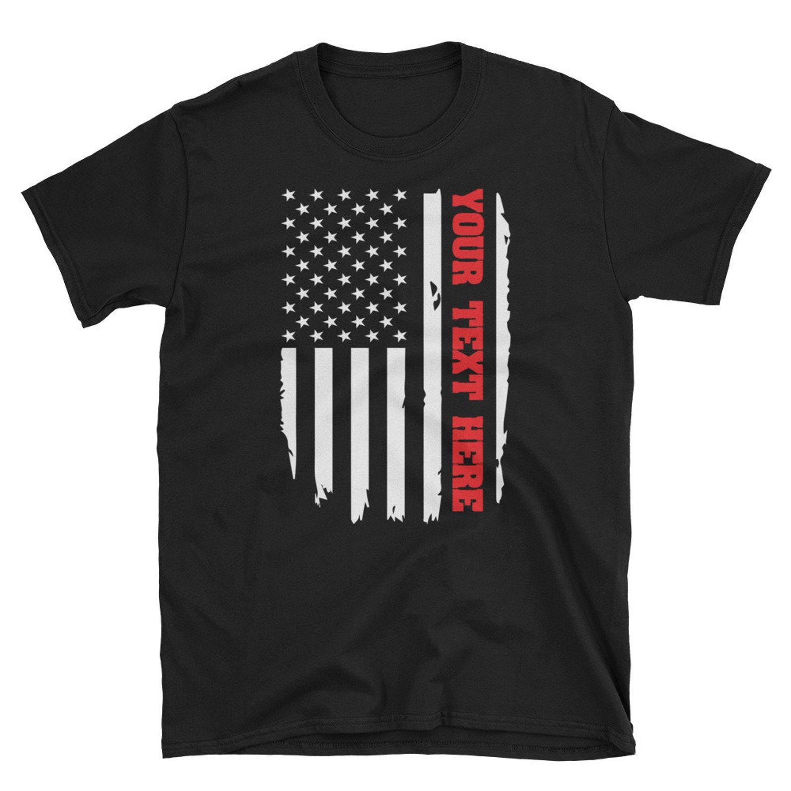 Personalized Custom Thin Red Line Firefighter T-Shirt | USA American Flag Fireman Gift L