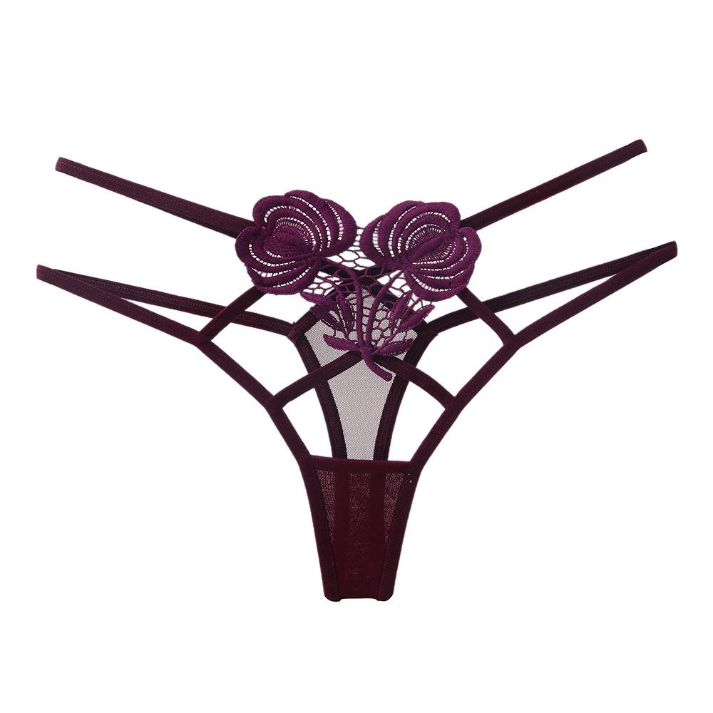 Bundled Design Thong Female Sexy Water-soluble Flower Hollow Mesh Interwoven Thin Belt Seductive Mood Panties 2298
