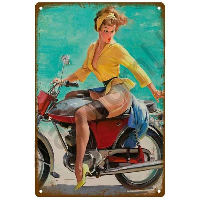 Vintage PinUp Girls Metal Tin Sign  Sexy Lady Poster for Car Airplane Bar Pub Home Wall Decor  Funny Retro Art Painting Craft