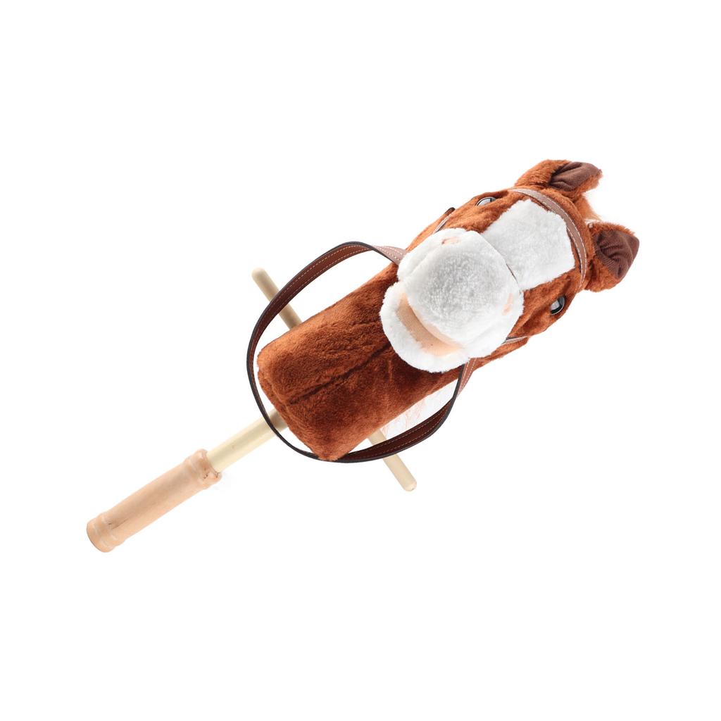 Horse Stick Toy Plush Soft Cartoon Look Sound Effect Horse Head Stick Toy with Wheels and Thickened