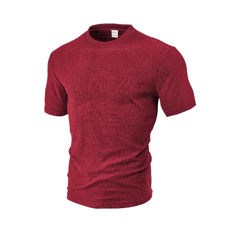 Men's T-shirt: Summer sports and leisure, loose-fitting, breathable, round-neck, terry jacquard fabric, men's short-sleeved polo shirt