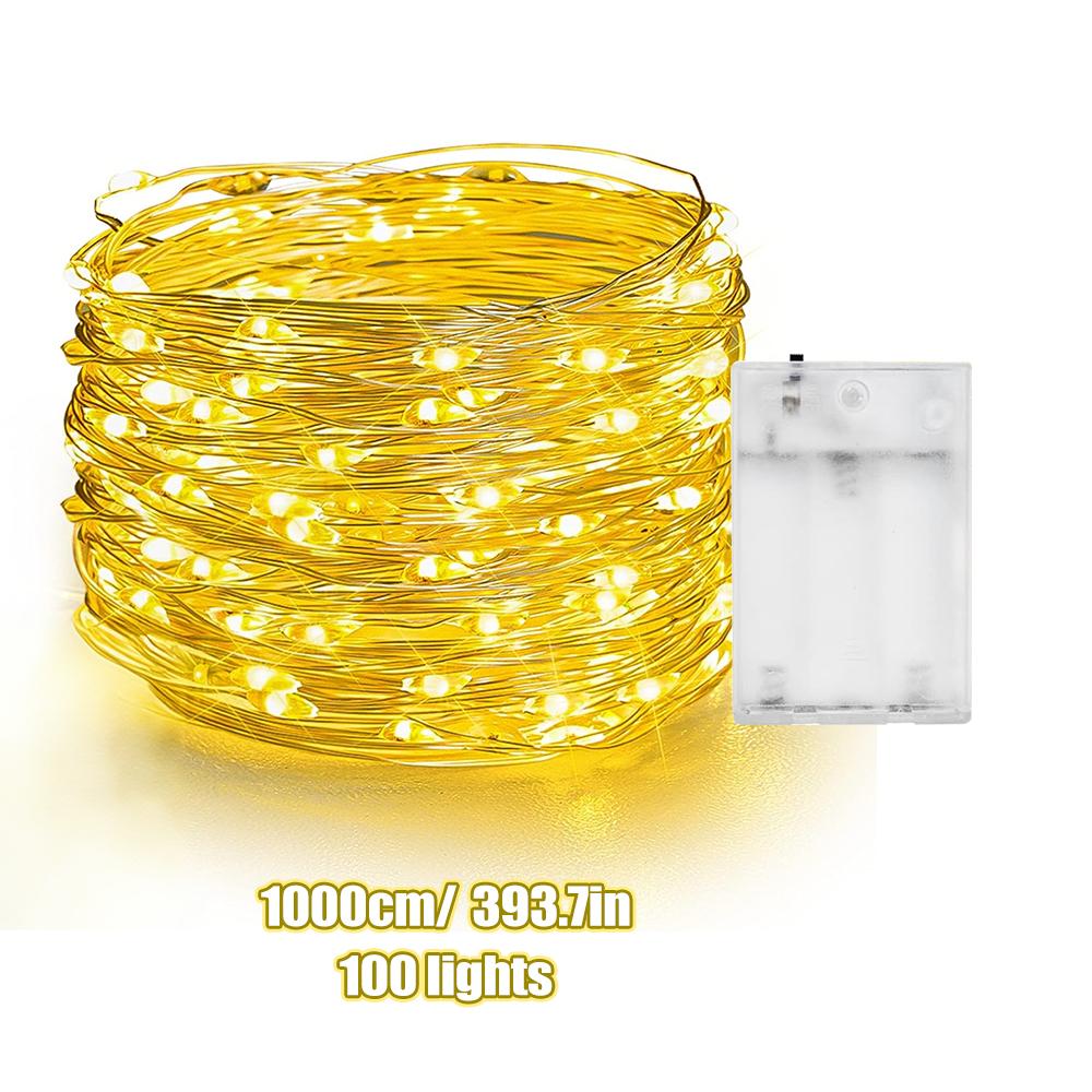 

10M LED String Lights Copper Wire Garland Light Battery Powered Waterproof Fairy Lights For Christmas Wedding Party Bedroom Lamp теплим білим кольором