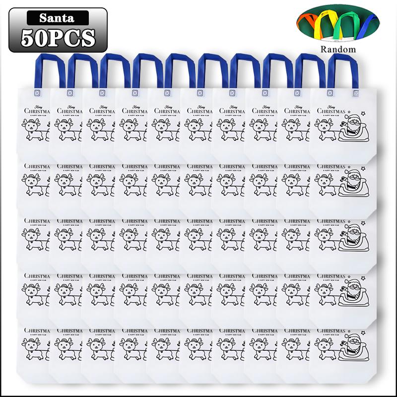 10-50PCS Christmas DIY Graffiti Bags Non Woven Handmade Painting Bags for Kids Art Crafts Gift Coloring Reusable Xmas Handbag