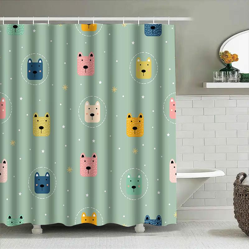 Animal Printed Shower Curtain With Blue Background For Bathroom Decor Creative Pattern Home Accessories (Green)