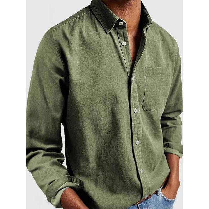 Spring Autumn Men's Casual Pocket Top Cotton Button Men's Long Sleeve Shirts Men