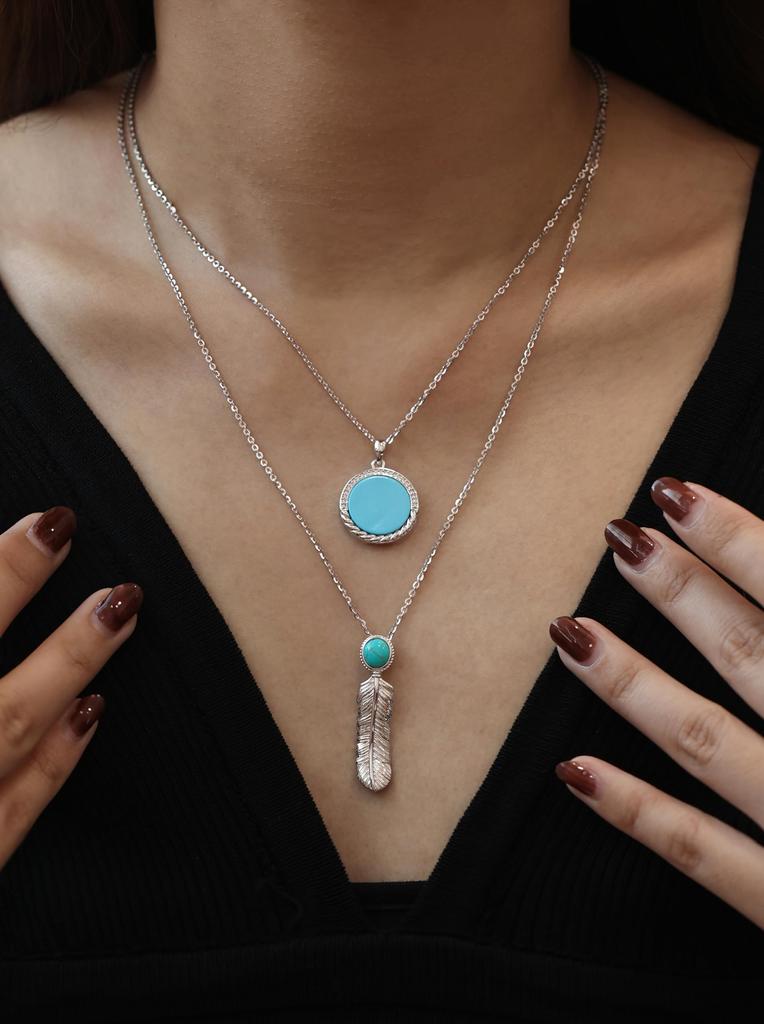 FANCIME Feather Turquoise Necklace in S925 Hawaiian Good Luck Perfect for White and Gift Wrapping Included Women's Silver, Jewelry, Charm, Day,
