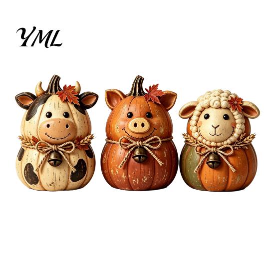 Indoor Autumn Room Decorations 3PCS Rustic Harvest Wooden Ornaments, Animal Designs Retro Farmhouse Fall Home Accents Distressed Crafts, Decorative