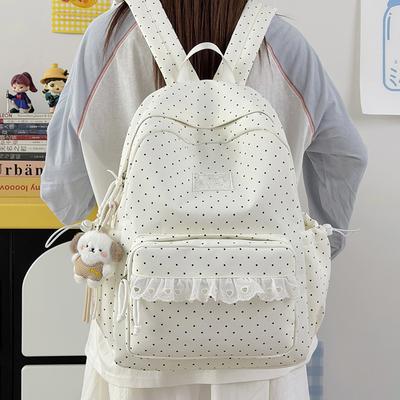 Mochila escolar para niñas, estilo coreano INS lunares niña, bolso de doble hombro de alta estética, mochila de gran capacidad para estudiantes de primaria grados 1-1