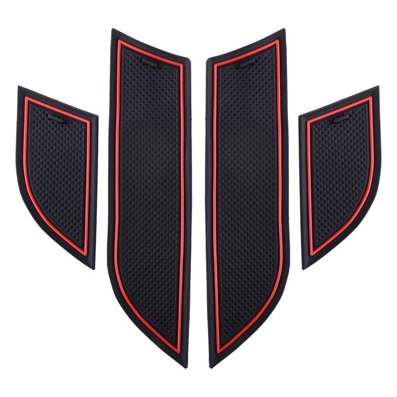Anti-Slip Gate Slot Mat Cup Holder Pad Kit Fit For Toyota Crown  Black With Red Edge