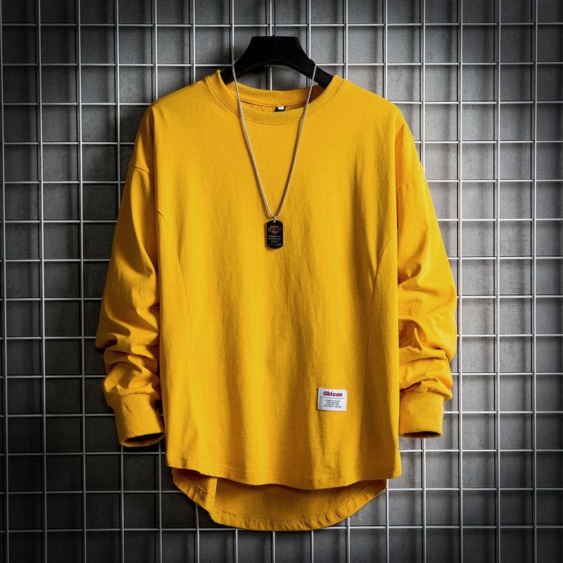 Reiner Baumwollpullover mit Rundhalsausschnitt für Herren Herbst Neu Locker Vielseitig Langarm T-Shirt Einfarbiges Unterhemd Mode-Top