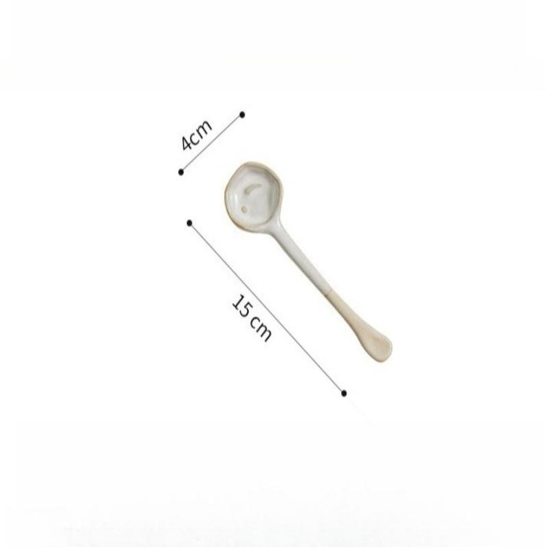 Japanese-style Retro Ceramic Heat-resistant Long-handled Coffee Spoon, Household Earthenware Seasoning and Stirring Spoon