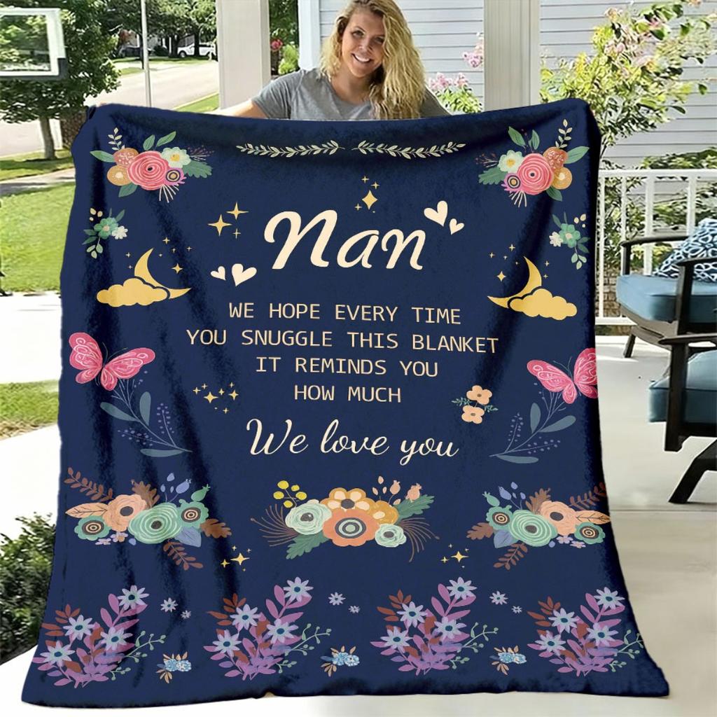 1pc Grandma Blanket Soft Flannel Throw with Nan Design, Floral & Butterfly Patterns, Machine Washable, Perfect Gift for Birthdays, Mother's Day, AllSe