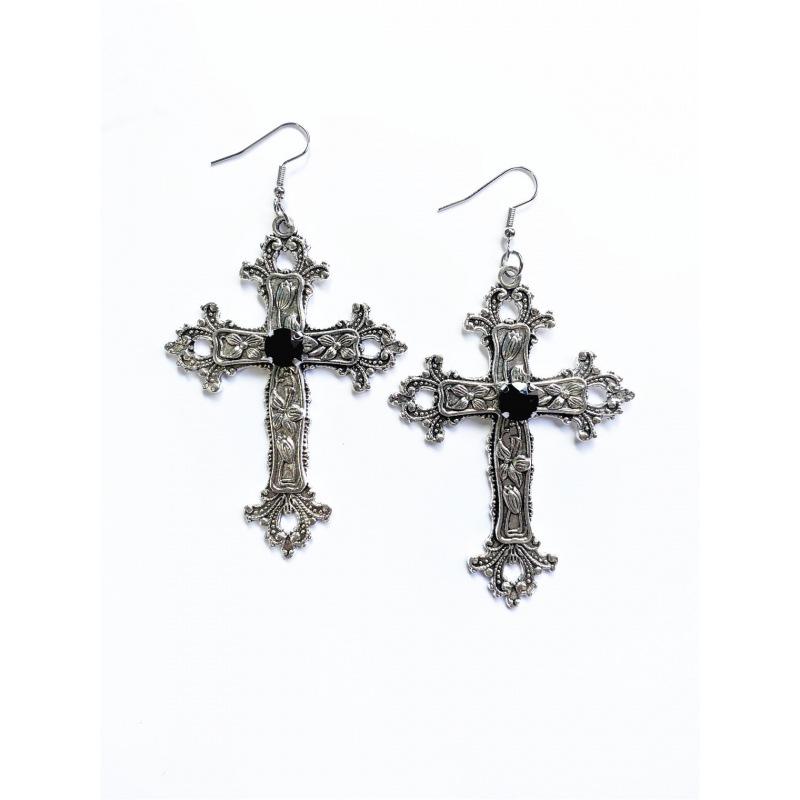 Hete Verkoop Gotische Punk Zilverkleurige Kruis Strass Oorbellen