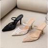Luxury Brand High Heels Women Sandals Mesh Embroider Elegant Pointed Ladies Slingback Designer Party Wedding Bridal Dress Shoes