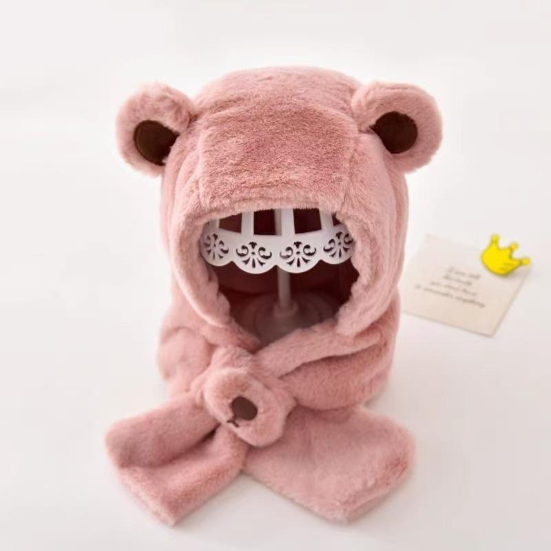 Children's hat baby scarf integrated season cute super cute hat boys and girls thickened warm baby ear hat