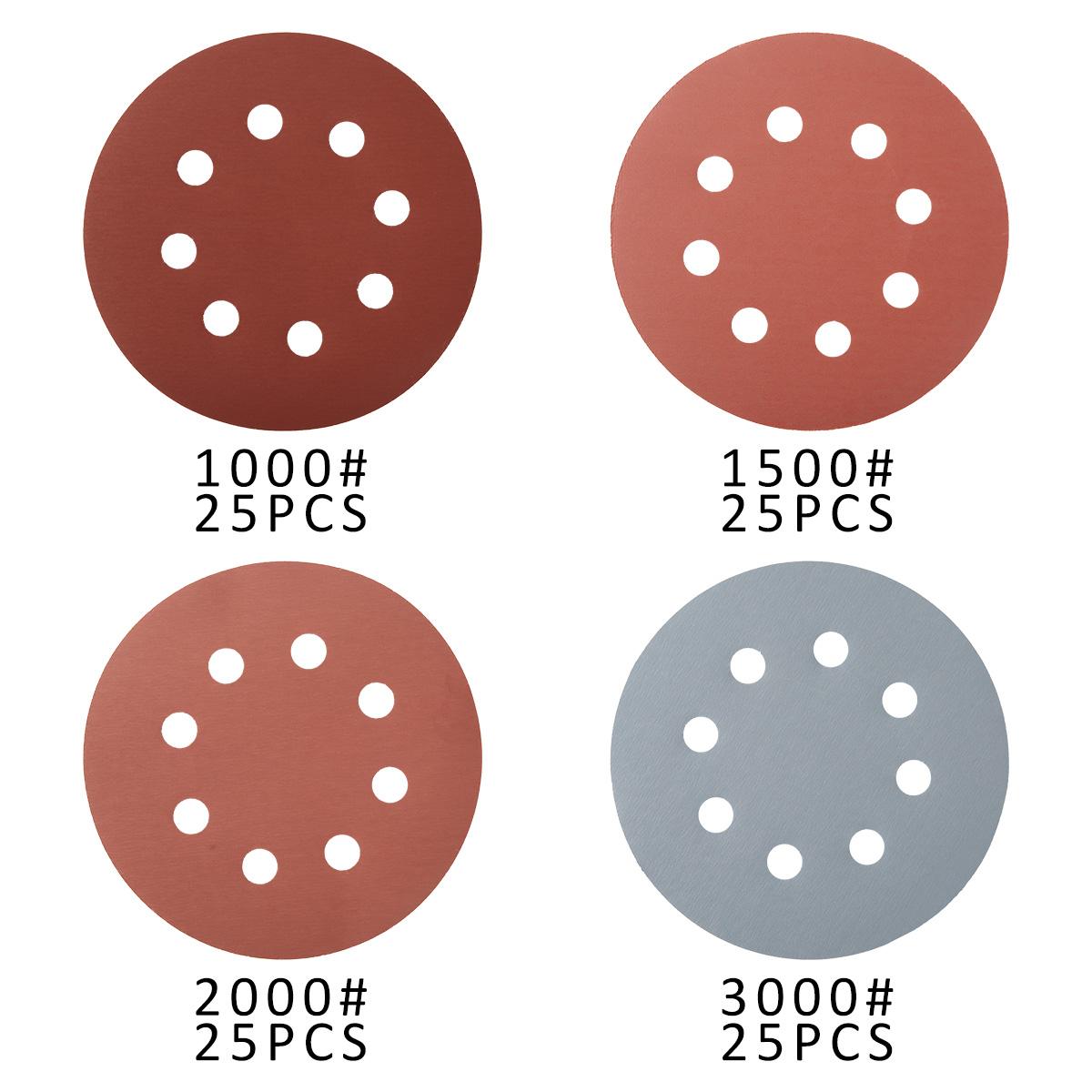 

100Pcs 5-Inch Round Alumina Sanding Discs 8-Hole Design Quick Change Sandpaper Plates for Polished Metal Wood Glass Sanding Cart
