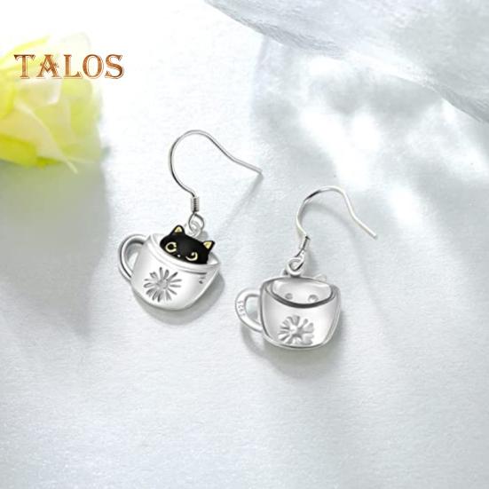 Women Necklace Hook Earrings Black Cat in Cup Shape Adjustable Necklace Birthday Anniversary Gift Alloy Neck Ear Jewelry for Daily Wear Parties