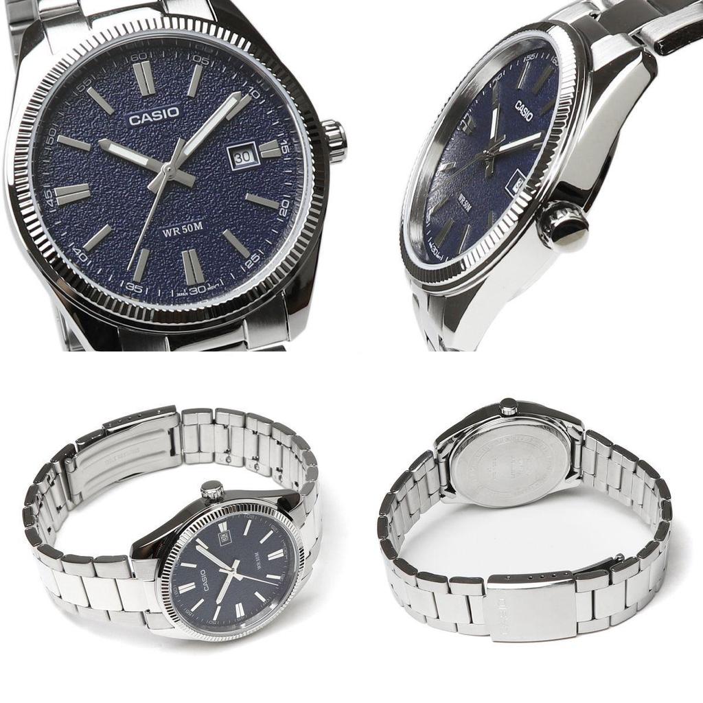 Used CASIO Casio Standard Analog Men's Watch MTP-1302DA Navy Matte Color Sandblast Dial Date Calendar Simple Business Watch Stainless Steel Strap