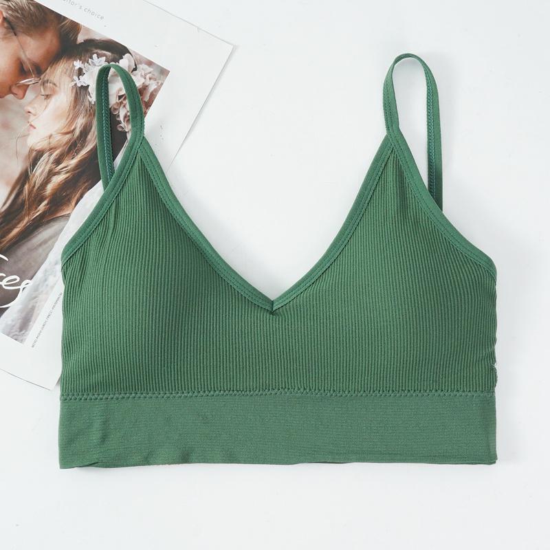 Sömlös väst för kvinnor Underkläder Enfärgad mode randig V-hals Crop Top BH Push Up BH Bekväm topp