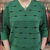 Autumn Women's Plus Size Knit Sweater Three-Quarter Sleeve Loose V-Neck Knit Sweater Color Block Knit Pullover