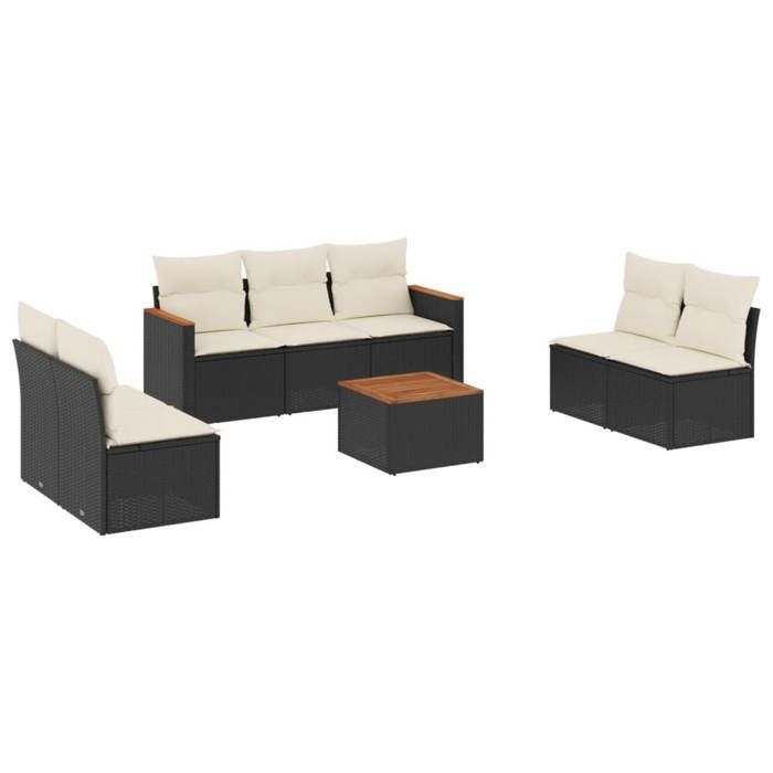 VidaXL Salon de Jardin avec Coussins 8 pcs, Canapés de Terrasse, Ensemble de Meubles de Patio, Mobilier d'Extérieur, Noir 3258283