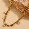 LT-N2848 Fashion Trendy Vintage Versatile Collarbone Necklace Stainless Steel Round Cubic Zirconia Pendant Cuban Chain Necklace