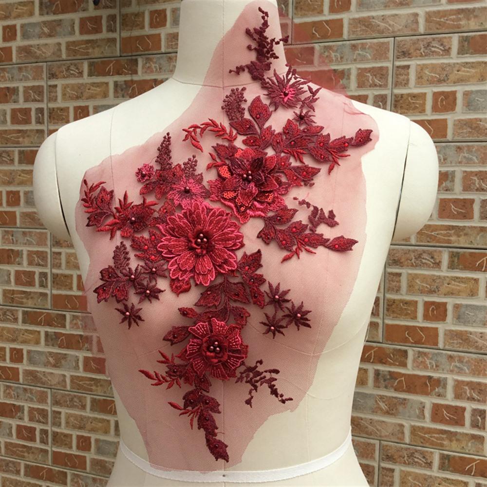 3D Flower Embroidered Lace Applique Sewing Flower Fabric Collar Patch For Wedding Party Gown Bridal Dress Clothes DIY Crafts