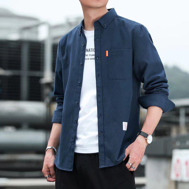 2022 Men's Non-Iron Casual Slim Fit Retro Solid Color Long Sleeve Shirt