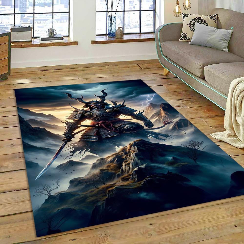 2025 New 3D Japanese Samurai Bushido Katana Cartoon Carpet Rug for Living Room Bedroom Home Sofa Decoration,Non-slip Floor Mat