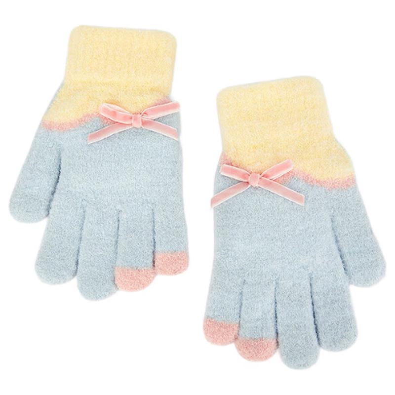 Balabala Girls  Bow-Knot Color-Block Five-Finger Winter Gloves 150