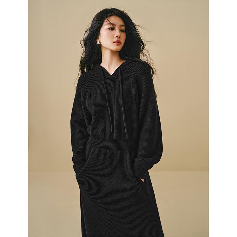 

INMAN Hooded Waist-Cinching Knit Dress S