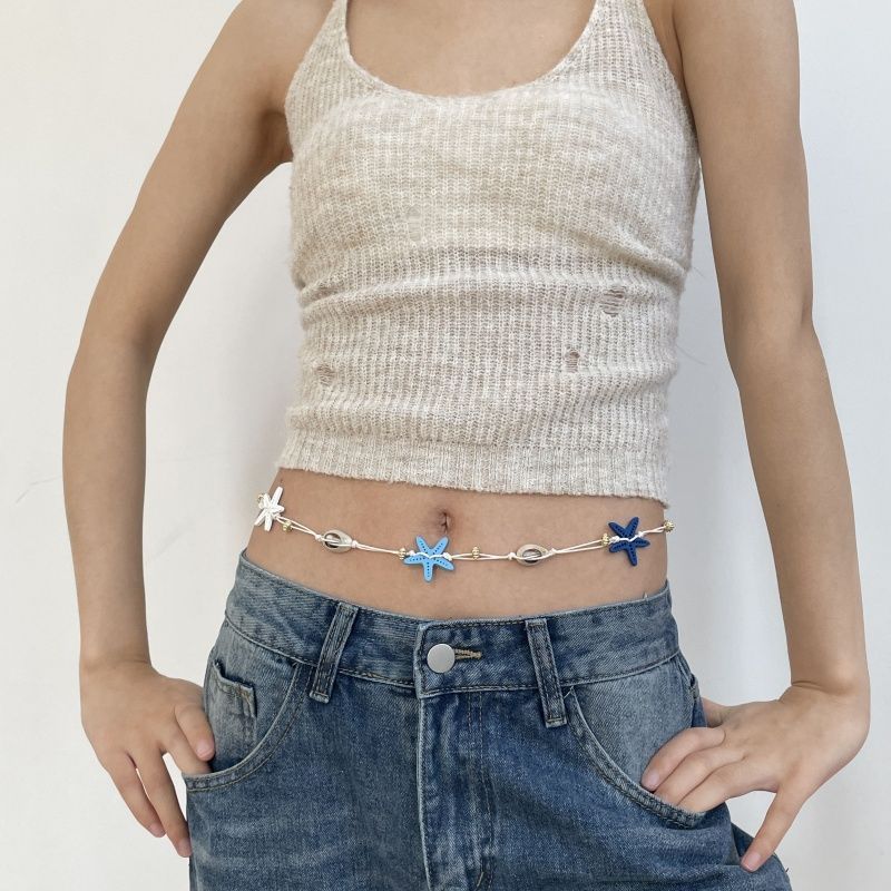 Hand-woven Shell Starfish Necklace, Fashionable and Versatile, High-end Waist Chain, Femininity, Exquisite Niche Personality Accessories