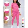 Moisture Wicking Ladies Short Sleeve T-shirt High Waist Full Length Leggings Fitness Two Piece