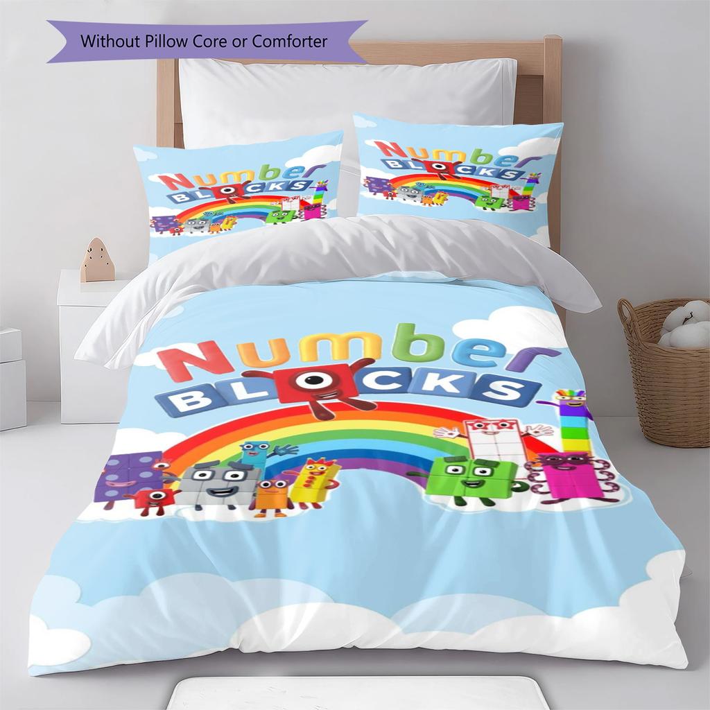 Numberblocks Muster Bettwäscheset Bettbezug Kissenbezug Heimdeko Geschenk (1 Bettbezug + 2 Kissenbezüge, ohne Füllung)