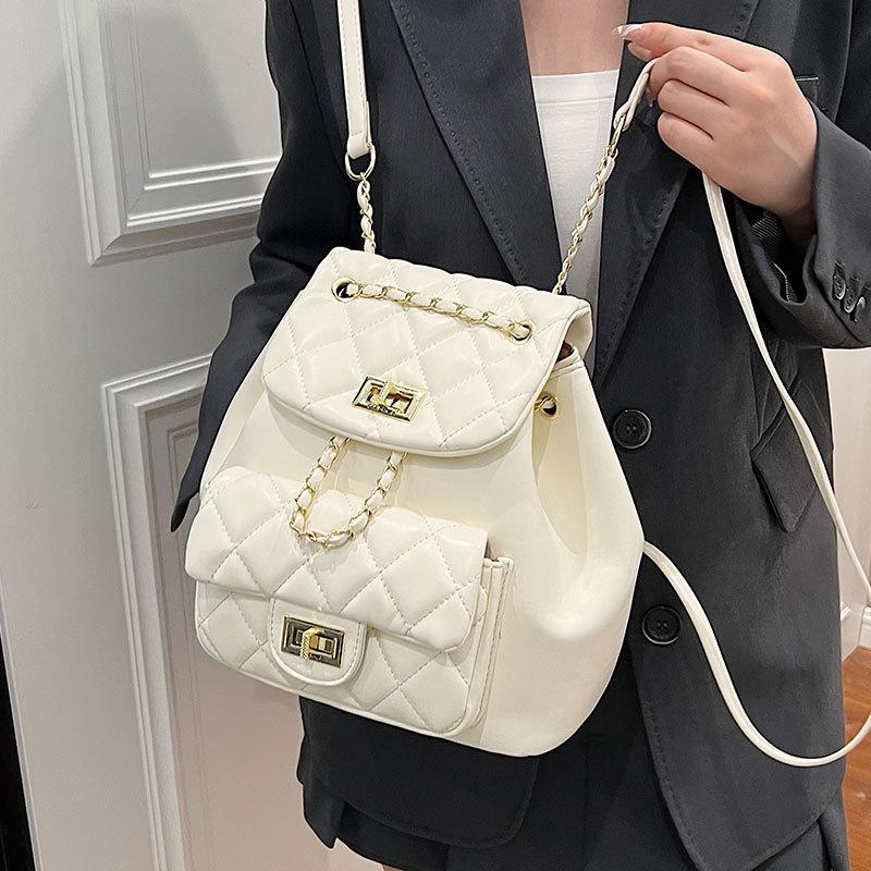 Spring and summer new fashion diamond checkered chain multi-back shoulder bag women's casual commuter temperament backpack