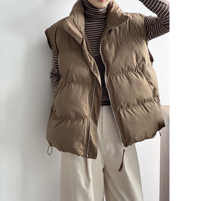 

Зимняя мода Короткий стеганый жилет Женский Теплый Утолщенный Безрукавный Жакет Хлопковое Пальто XXL кофейный