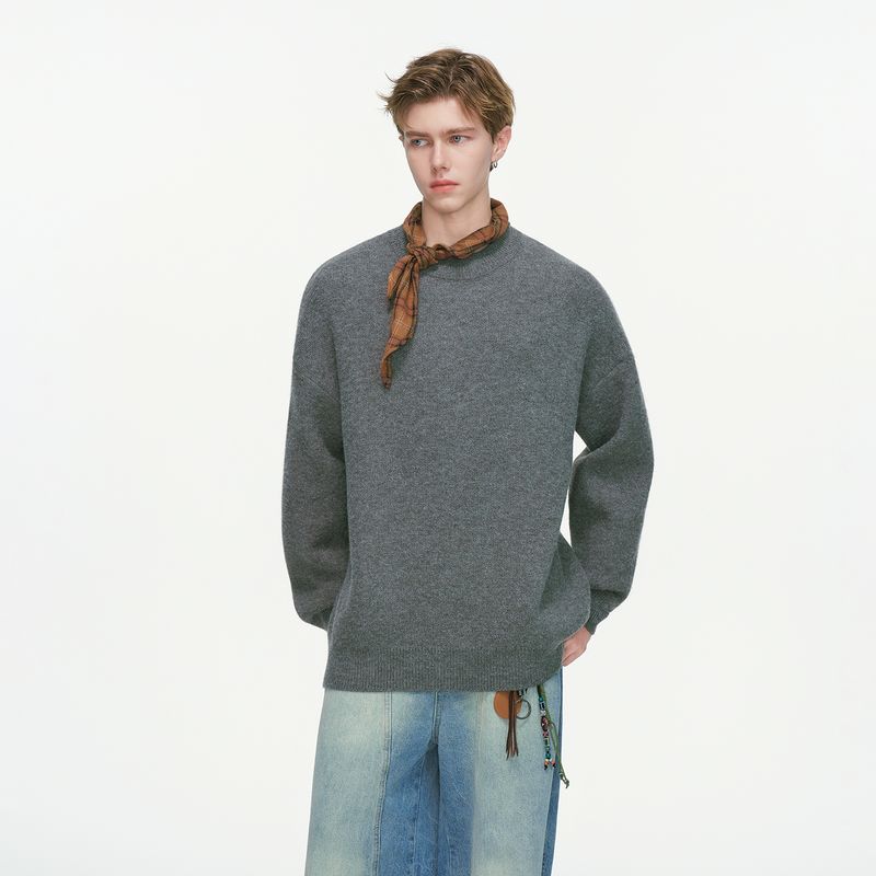 Dream Made Solid Color Round Neck Pullover Sweater for Men 2025 Autumn New Loose Casual Style Inner Knitwear